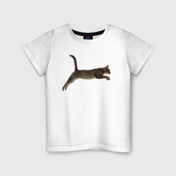 Детская футболка хлопок Коричневый полосатый кот в прыжке