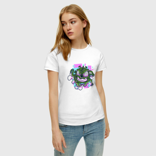 Женская футболка хлопок Коронавирус геймер, цвет белый - фото 3