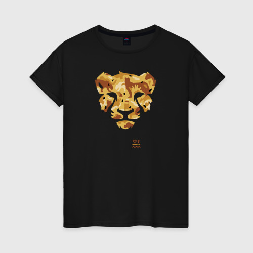 Женская футболка хлопок Леопард в камуфляже с логотипом , цвет черный