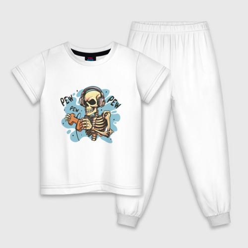 Детская пижама хлопок Скелет геймер, цвет белый