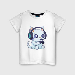 Детская футболка хлопок Милый кот геймер