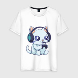 Мужская футболка хлопок Милый кот геймер