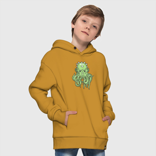 Детское худи Oversize хлопок Green octopus, цвет горчичный - фото 9