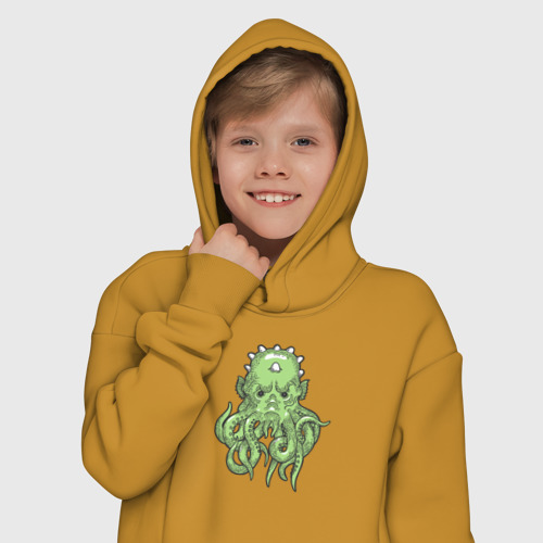 Детское худи Oversize хлопок Green octopus, цвет горчичный - фото 12