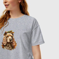 Женская футболка хлопок Oversize Английский кокер-спаниель арт с осенними листьями - фото 2