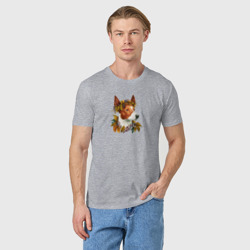 Мужская футболка хлопок Басенджи рыжий арт с осенними листьями - фото 2