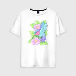 Женская футболка хлопок Oversize Маленькая птичка колибри