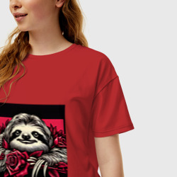 Женская футболка хлопок Oversize Ленивец-романтик - фото 2