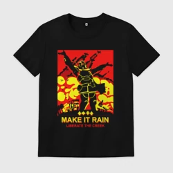 Мужская футболка хлопок Make it rain - helldivers 2