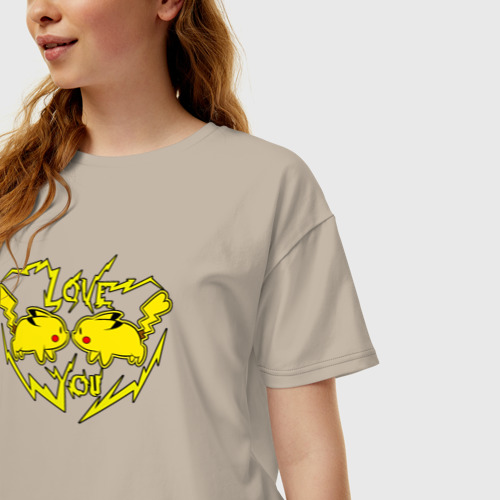 Женская футболка хлопок Oversize Love you Pikachu, цвет миндальный - фото 3