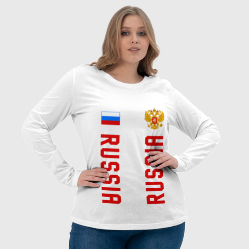 Женский лонгслив 3D с принтом Россия три полоски на белом фоне, фото #4