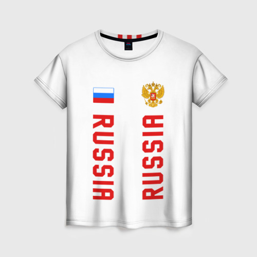 Женская футболка 3D Россия три полоски на белом фоне, цвет 3D печать
