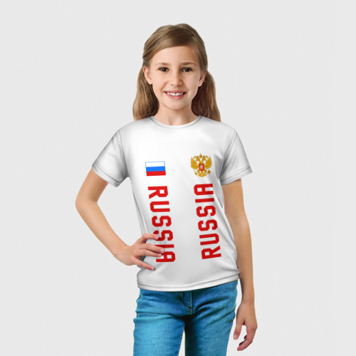 Детская футболка 3D Россия три полоски на белом фоне, цвет 3D печать - фото 5