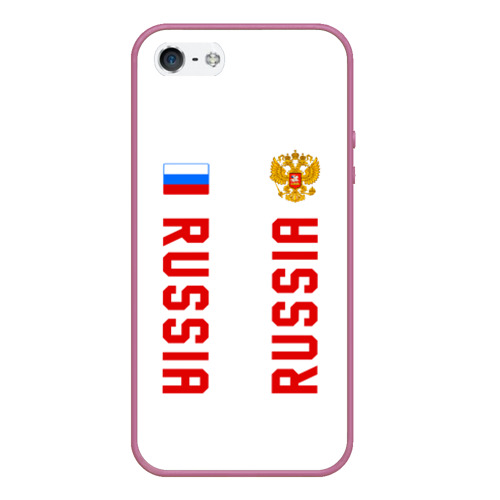 Чехол для iPhone 5/5S матовый Россия три полоски на белом фоне, цвет розовый
