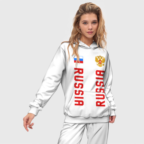 Женский костюм с толстовкой 3D Россия три полоски на белом фоне, цвет белый - фото 3