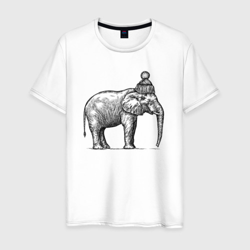 Мужская футболка из хлопка с принтом Слону холодно, вид спереди №1