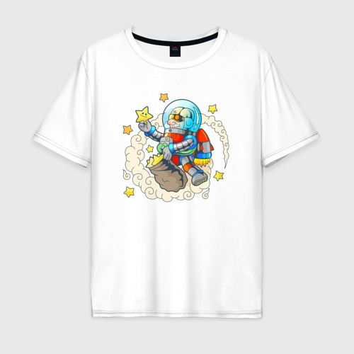 Мужская футболка хлопок Oversize с принтом Забавный космонавт, вид спереди #2