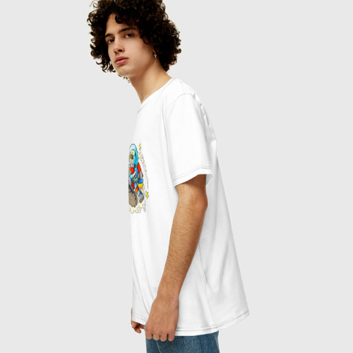 Мужская футболка хлопок Oversize с принтом Забавный космонавт, вид сбоку #3