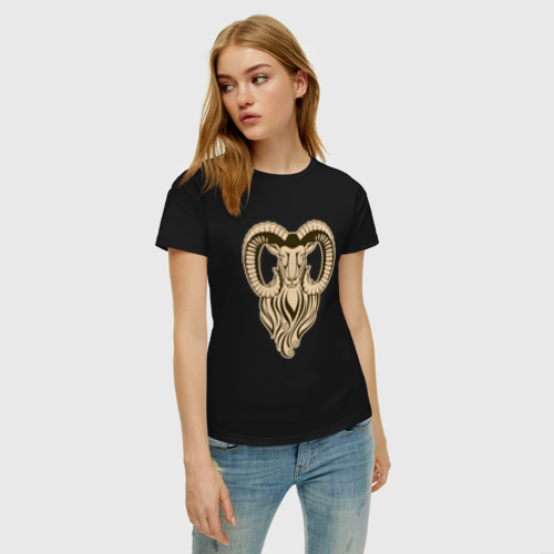 Женская футболка хлопок Овен знаки астрологии, цвет черный - фото 3