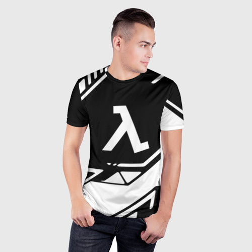Мужская футболка 3D Slim с принтом Half life текстура геометрия, фото на моделе #1