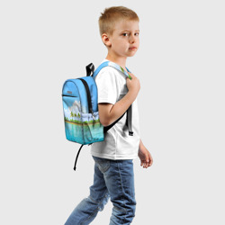 Рюкзак с принтом Экзотический отдых с лазурным морем для ребенка, вид сзади №1. Цвет основы: белый