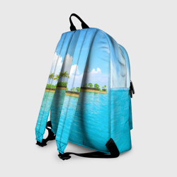 Рюкзак с принтом Экзотический отдых с лазурным морем для любого человека, вид сзади №1. Цвет основы: белый
