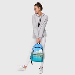 Рюкзак с принтом Экзотический отдых с лазурным морем для любого человека, вид спереди №6. Цвет основы: белый