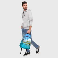 Рюкзак с принтом Экзотический отдых с лазурным морем для любого человека, вид спереди №5. Цвет основы: белый