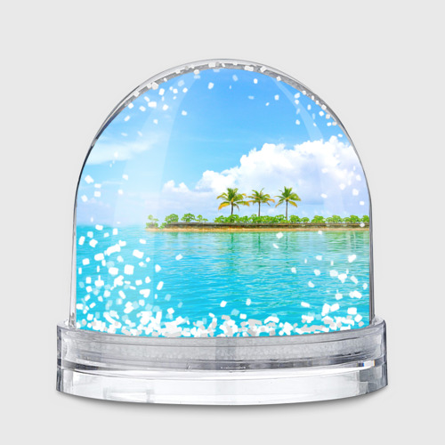 Игрушка Снежный шар с принтом Экзотический отдых с лазурным морем, вид спереди №1