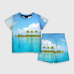 Экзотический отдых с лазурным морем – Детский костюм с шортами 3D с принтом купить
