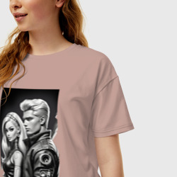 Женская футболка хлопок Oversize Барби и Кен - киберпанк эскиз - фото 2