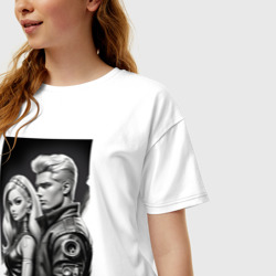 Женская футболка хлопок Oversize Барби и Кен - киберпанк эскиз - фото 2
