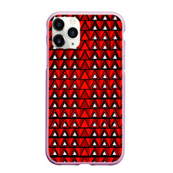 Чехол для iPhone 11 Pro Max матовый Узор из треугольников с чёрной обводкой красный