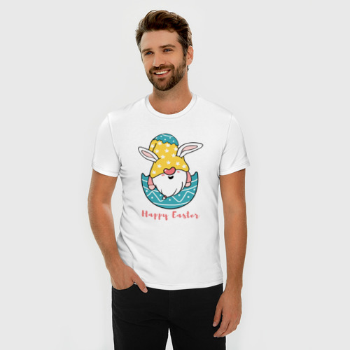Мужская футболка хлопок Slim Пасхальный гном с ушками, цвет белый - фото 3