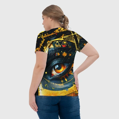 Женская футболка 3D с принтом Мистическое всевидящее око, вид сзади #2