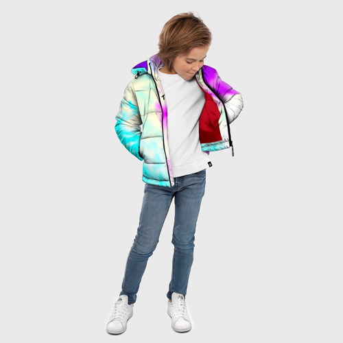 Зимняя куртка для мальчиков 3D с принтом Trapt текстура градиент неоновые краски, вид сбоку #3