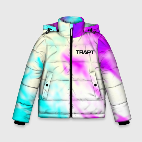 Зимняя куртка для мальчиков 3D с принтом Trapt текстура градиент неоновые краски, вид спереди #2