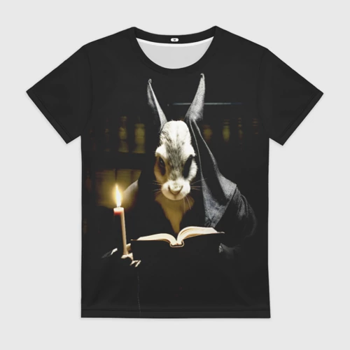 Женская футболка 3D с принтом Заяц маг, вид спереди #2