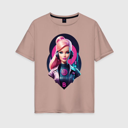 Женская футболка хлопок Oversize Барби -  cyberpunk ai art, цвет пыльно-розовый
