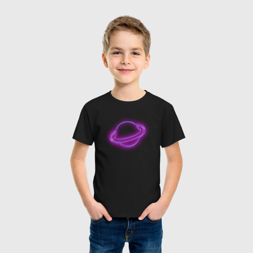 Детская футболка хлопок Сиреневая луна яркий неон, цвет черный - фото 3