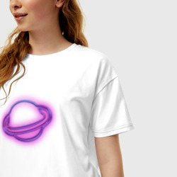 Женская футболка хлопок Oversize Сиреневая луна яркий неон - фото 2
