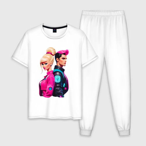Мужская пижама хлопок с принтом Ken and Barbie - ai art, вид спереди #2