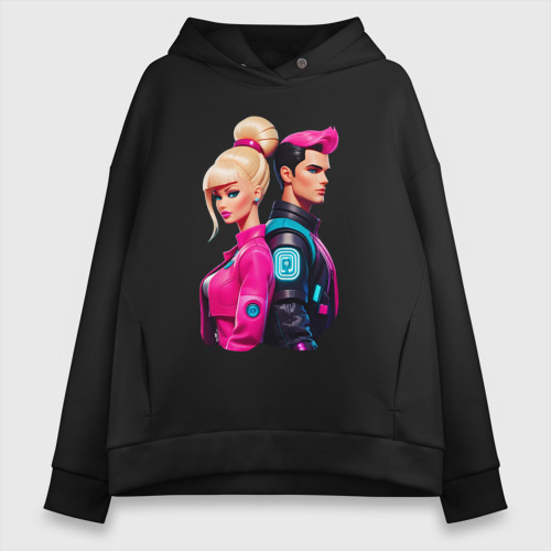 Женское худи Oversize хлопок Ken and Barbie - ai art, цвет черный