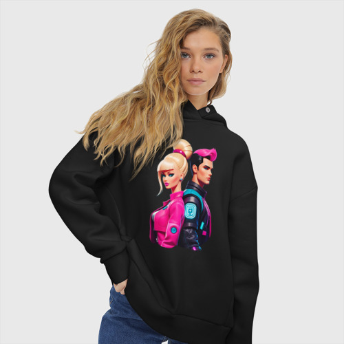 Женское худи Oversize хлопок Ken and Barbie - ai art, цвет черный - фото 4