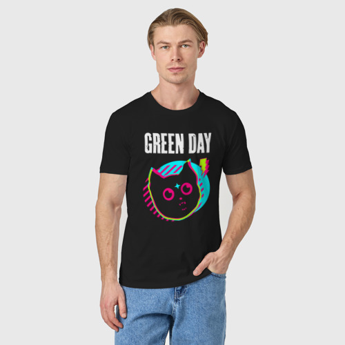 Мужская футболка хлопок Green Day rock star cat, цвет черный - фото 3