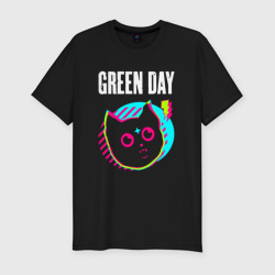 Мужская футболка хлопок Slim Green Day rock star cat