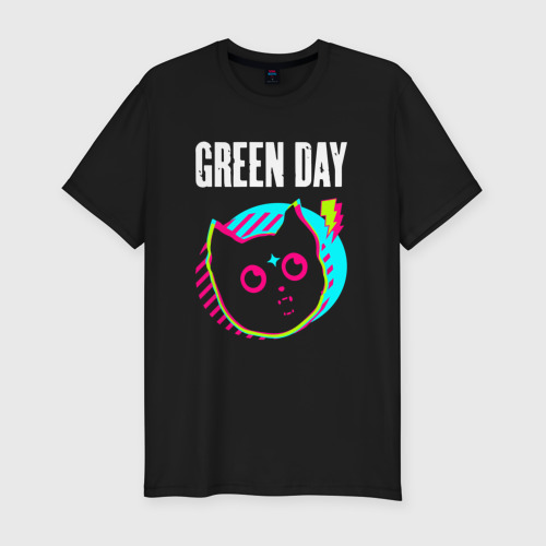 Мужская футболка хлопок Slim Green Day rock star cat, цвет черный