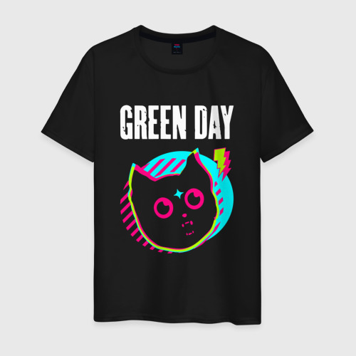 Мужская футболка хлопок Green Day rock star cat, цвет черный