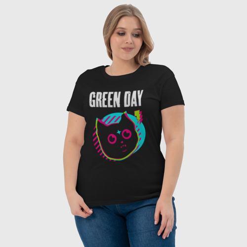 Женская футболка хлопок Green Day rock star cat, цвет черный - фото 6