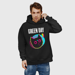 Мужское худи Oversize хлопок Green Day rock star cat - фото 2